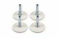 Knurr M12 Adjustable Leveling Feet 4-Pack — Studio shot showing polyamide base pad, zinc-plated rod, and adjustment slot