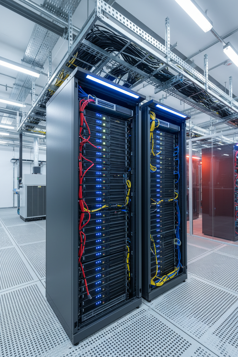 Knurr DCM 42U Server Rack Enclosure — Fully populated with 1U servers in a hyperscale data center